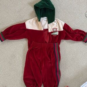 Gucci Kids Velvet Red and Green Set